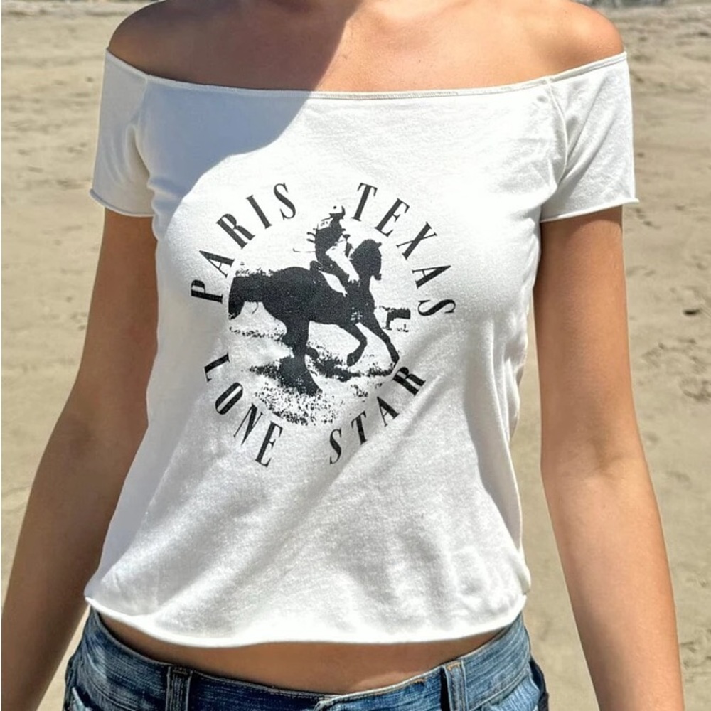 Brandy Melville Bonnie Paris Texas Crop Top - Natural White